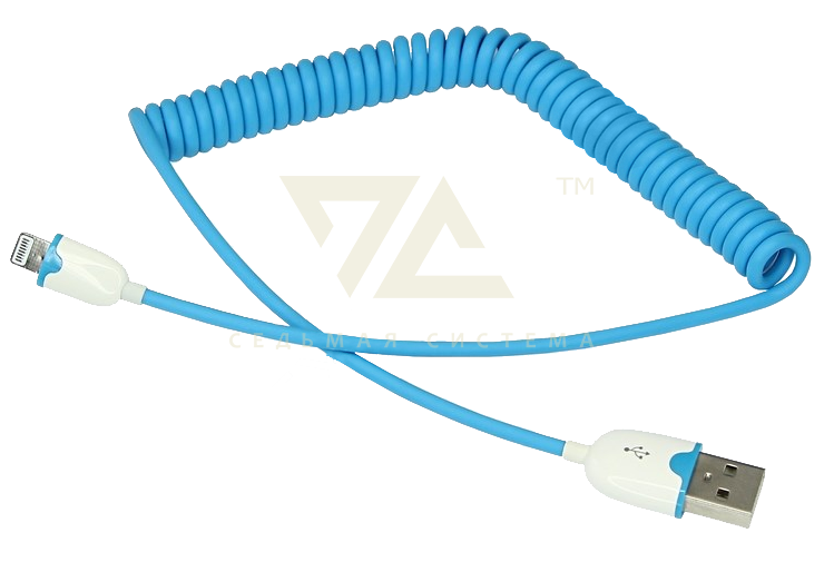 USB кабель для iPhone 5/5S, синий, спираль, 1 м