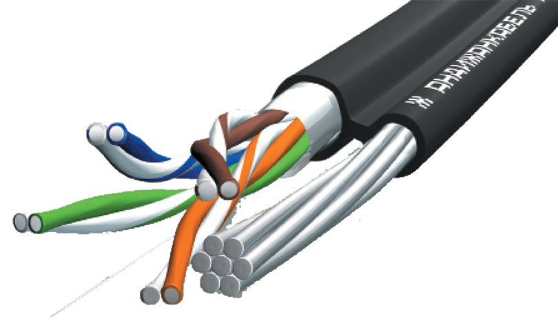 Кабель FTP 4PR 24AWG CAT5e Андижанкабель, с тросом, наружный, КСВППэТ, 305 м