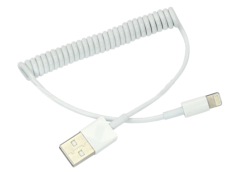 USB кабель для iPhone 5/5S, белый, спираль, 1 м
