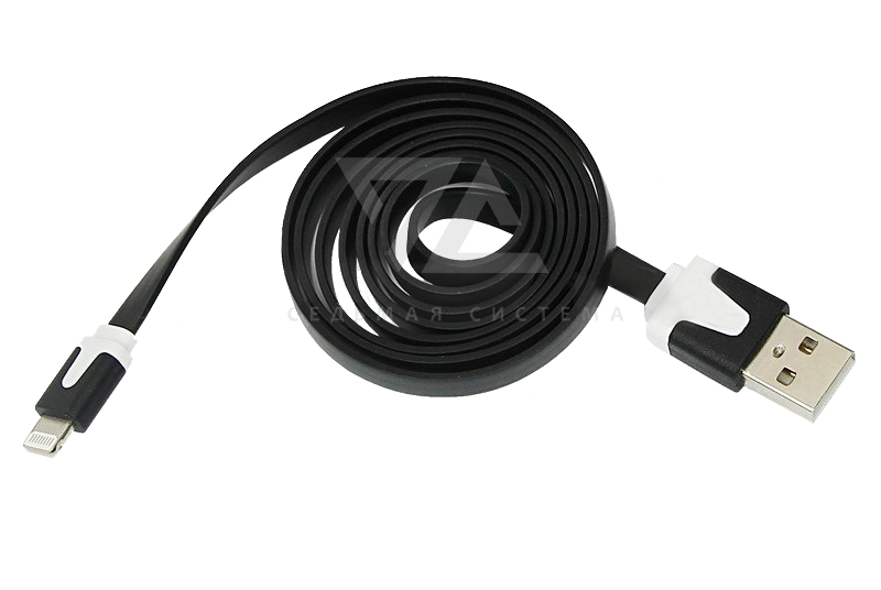 USB кабель для iPhone 5/5S, шнур плоский, черный, 1 м