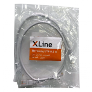 Патчкорд UTP 0.5 м Cu X-Line, CAT5е, серый, литой, LSZH - 