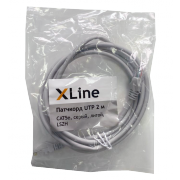 Патчкорд UTP 2 м X-Line, CAT5е, серый, литой, LSZH - 