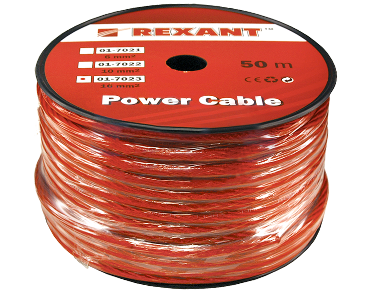 Кабель силовой Power Сable 16 мм Rexant, красный, 50 м